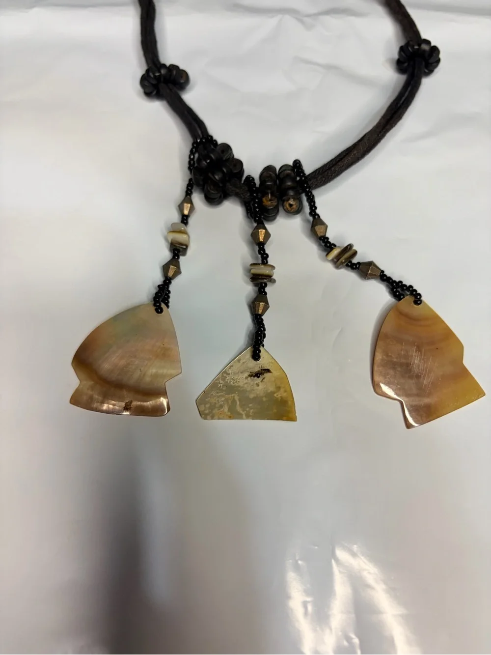 Bohemian Brown Shell Pendant Necklace with Three Charms